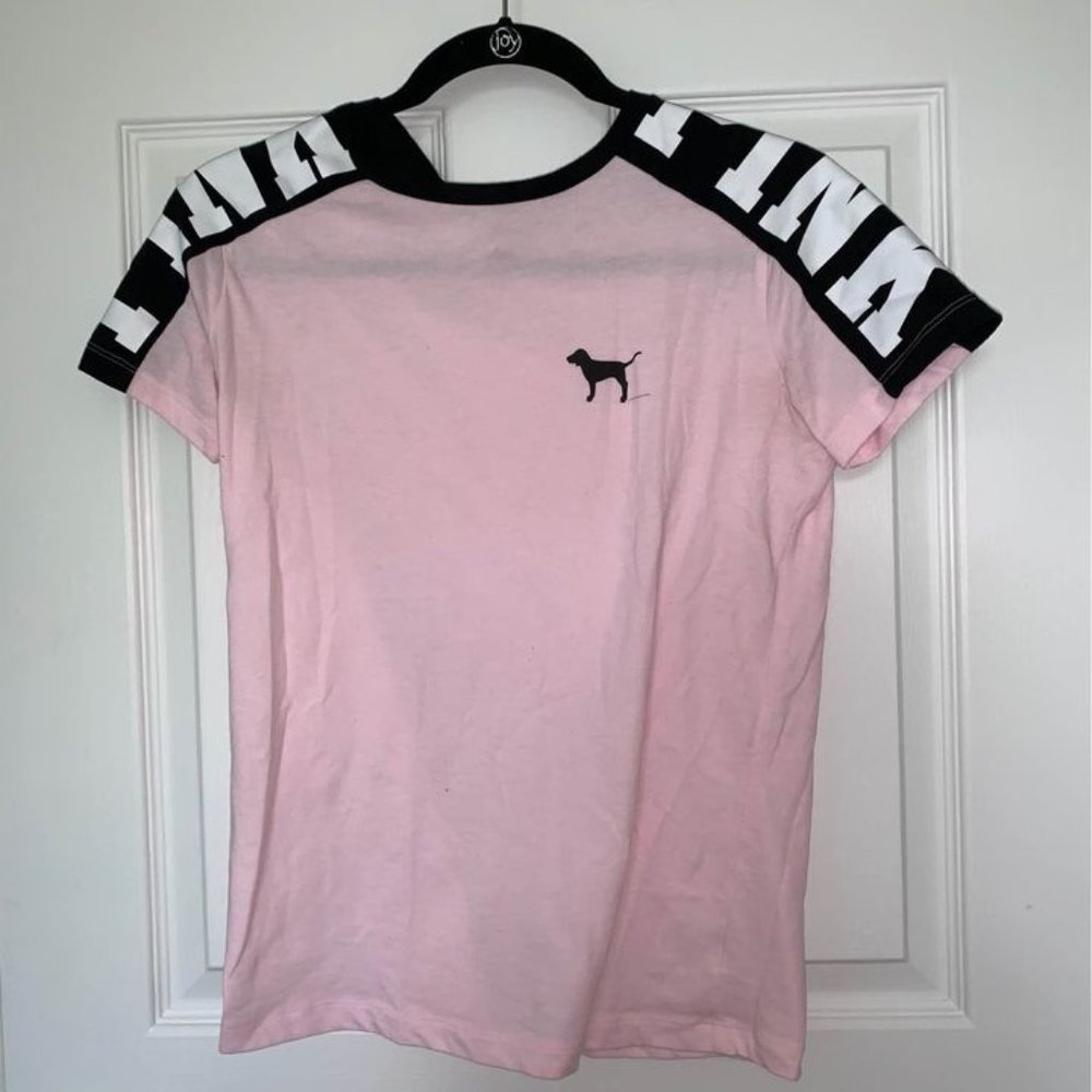 PINK T shirt with glossy shoulder detail